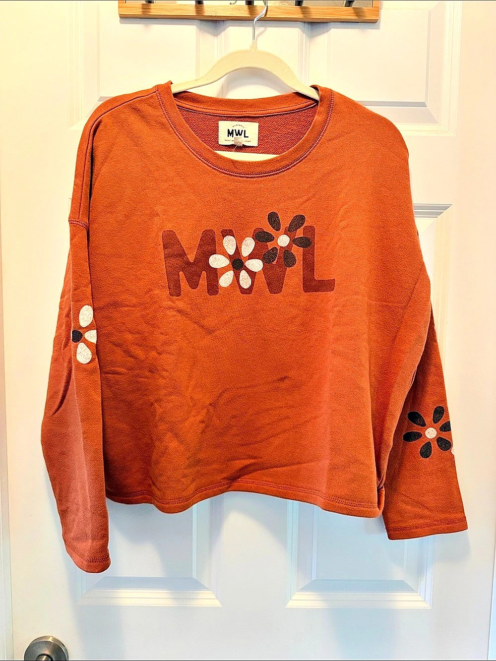 Madewell MWL Rust Orange Retro Floral Cropped Sweatshirt NWT